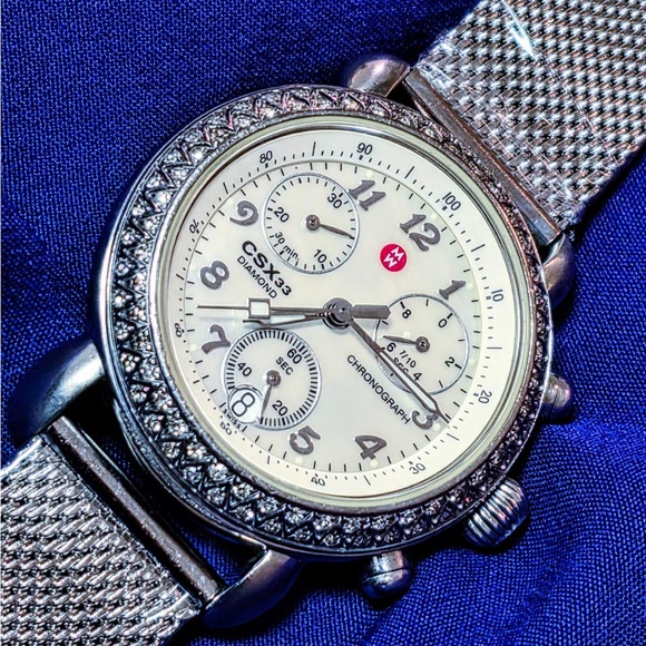 Michele Accessories - Michelle Lilou Diamond Paved 33Mm Swiss Chrono Swiss Made Women's Watch